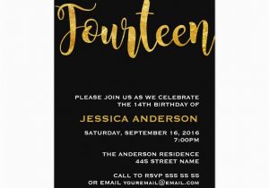 14th Birthday Party Invitations Gold Glitter Fourteenth 14th Birthday Invitation Teens