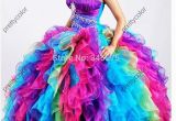 15 Year Old Birthday Dresses 2014 organza Sweetheart Diamonds Ruffled Colored Rainbow