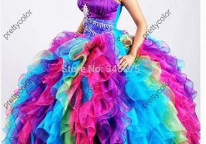 15 Year Old Birthday Dresses 2014 organza Sweetheart Diamonds Ruffled Colored Rainbow