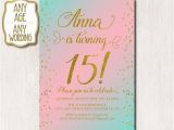 15th Birthday Invitation Wording 15th Birthday Invitation Fifteenth Birthday Gold Glitter