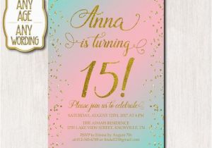 15th Birthday Invitation Wording 15th Birthday Invitation Fifteenth Birthday Gold Glitter