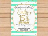 15th Birthday Invitation Wording 15th Birthday Invitation Fifteenth Birthday Invitation Gold