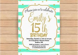 15th Birthday Invitation Wording 15th Birthday Invitation Fifteenth Birthday Invitation Gold