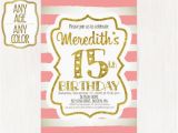 15th Birthday Invitation Wording 15th Birthday Invitation Fifteenth Birthday Party Gold