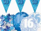 16 Birthday Decorations for Boy Blue Silver Glitz 16th Birthday Flag Banner Party