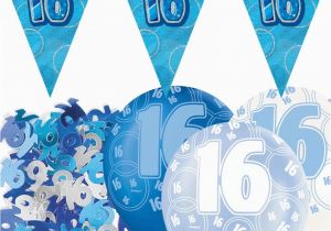 16 Birthday Decorations for Boy Blue Silver Glitz 16th Birthday Flag Banner Party