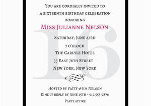 16 Birthday Invitation Wording Classic Pink Sweet 16 Birthday Invitations Paperstyle