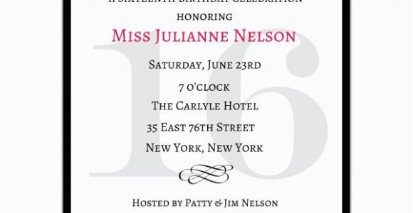 16 Birthday Invitation Wording Classic Pink Sweet 16 Birthday Invitations Paperstyle