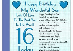 16th Birthday Cards for son My Wonderful son Lots Of Love Happy Birthday Card Age