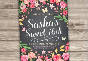 16th Birthday Flowers Sweet 16th Birthday Invitations Pretty Spring Flowers Floral