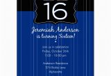 16th Birthday Invitation Wording Black Emblem Blue 16th Birthday Invitations Paperstyle