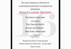16th Birthday Invitation Wording Classic Pink Sweet 16 Birthday Invitations Paperstyle