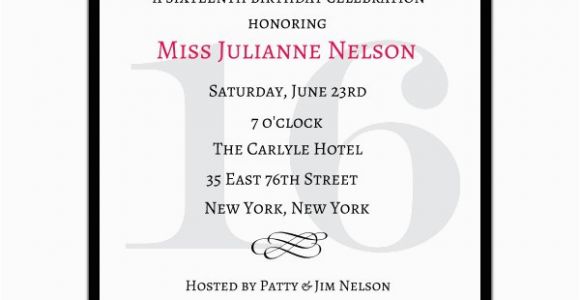 16th Birthday Invitation Wording Classic Pink Sweet 16 Birthday Invitations Paperstyle