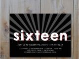 16th Birthday Invitations for Boys 16th Birthday Invitation Black White Red by