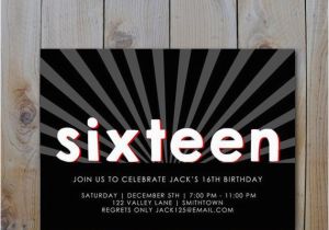 16th Birthday Party Invitations Boy 16th Birthday Invitation Black White Red by