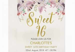 16th Birthday Party Invites Floral Calligraphy Boho 16th Birthday Invitation Zazzle Com