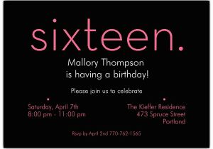 16th Birthday Party Invites Sixteen Pink On Black 16th Birthday Invitations Paperstyle