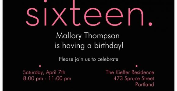 16th Birthday Party Invites Sixteen Pink On Black 16th Birthday Invitations Paperstyle