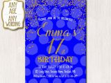 17th Birthday Party Invitations 17th Birthday Invitation Royal Blue and Gold Birthday