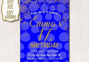 17th Birthday Party Invitations 17th Birthday Invitation Royal Blue and Gold Birthday