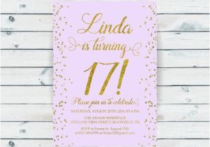 17th Birthday Party Invitations 17th Birthday Invitation Seventeenth Birthday Gold Glitter