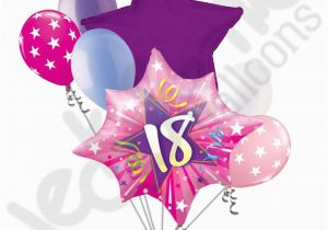 18th Birthday Flowers and Balloons 7 Pc Happy 18th Birthday Pink Star Burst Balloon Bouquet