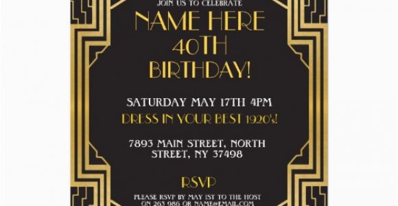 1920s Birthday Party Invitations 1920 39 S Art Deco Birthday Invite Gatsby Party Gold Zazzle Com