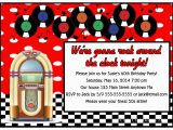 1950 S Birthday Invitations 1950s Juke Box sock Hop Birthday Party Invitations