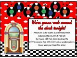 1950 S Birthday Invitations 1950s Juke Box sock Hop Birthday Party Invitations