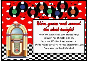 1950 S Birthday Invitations 1950s Juke Box sock Hop Birthday Party Invitations
