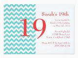 19th Birthday Invitations Turquoise and Coral Chevron Birthday Invitation Zazzle Com