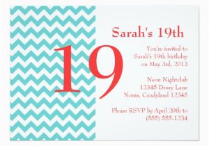 19th Birthday Invitations Turquoise and Coral Chevron Birthday Invitation Zazzle Com