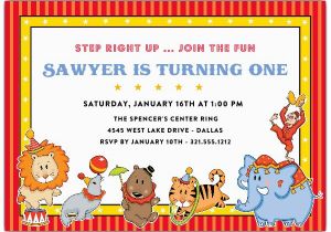 1st Birthday Circus Invitations Circus Animals First Birthday Invitations Paperstyle