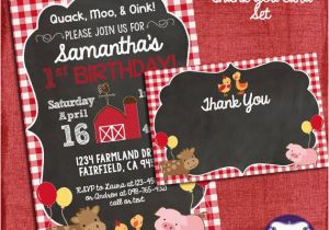 1st Birthday Farm Invitations Farm Birthday Party Invitation and Thank You Card Set