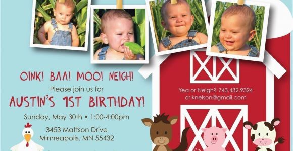 1st Birthday Farm Invitations Farm Friends First Birthday Custom Photo Birthday Invitation