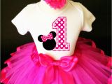 1st Birthday Girl Outfits Tutu Hot Pink Polka Dots Minnie Mouse Girl 1st First Birthday