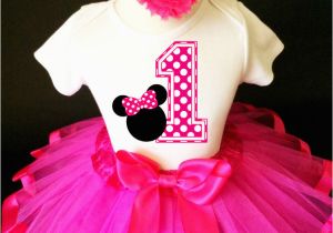 1st Birthday Girl Outfits Tutu Hot Pink Polka Dots Minnie Mouse Girl 1st First Birthday