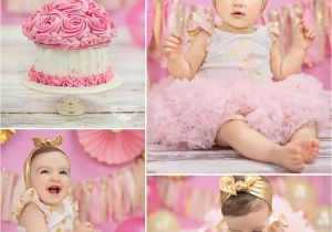 1st Birthday Girl Photoshoot Pink and Gold Cake Smash Baby Photoshoot Studio 1st