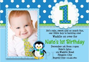 1st Birthday Invitation Card for Baby Boy Online Printable Birthday Invitations Little Boys Penguin Party