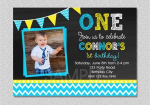 1st Birthday Invitation Cards for Boys Chalkboard Birthday Invitation Chevron Chalkboard Boys