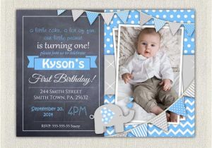 1st Birthday Invitation Cards for Boys Elephant Boys Blue Grey 1st Birthday Invitation Download