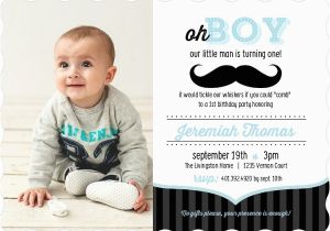 1st Birthday Invitation for Boys Blue and Black Moustache 1st Birthday Invitation Boy