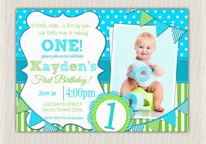 1st Birthday Invitation for Boys Boys 1st Birthday Invitation Blue and Green Dots Stripes