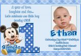 1st Birthday Invitation Message for Baby Boy Baby Mickey 1st Birthday Invitations Eysachsephoto Com