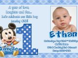 1st Birthday Invitation Message for Baby Boy Baby Mickey 1st Birthday Invitations Eysachsephoto Com