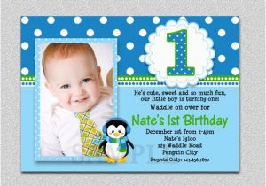 1st Birthday Invitation Message for Baby Boy Penguin Birthday Invitation Penguin 1st Birthday Party