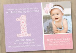 1st Birthday Invitation Message for Baby Girl Baby Girl First 1st Birthday Photo Invitation Pink and