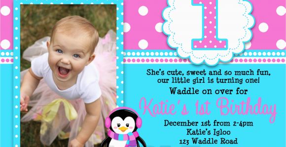 1st Birthday Invitations for Girls Printable Birthday Invitations Girls Penguin Party