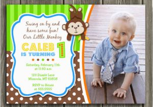 1st Birthday Monkey Invitations Printable Boy Monkey Birthday Photo Invitation Boy First