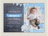 1st Birthday Party Invitations for Boys Elephant Boys Blue Grey 1st Birthday Invitation Download